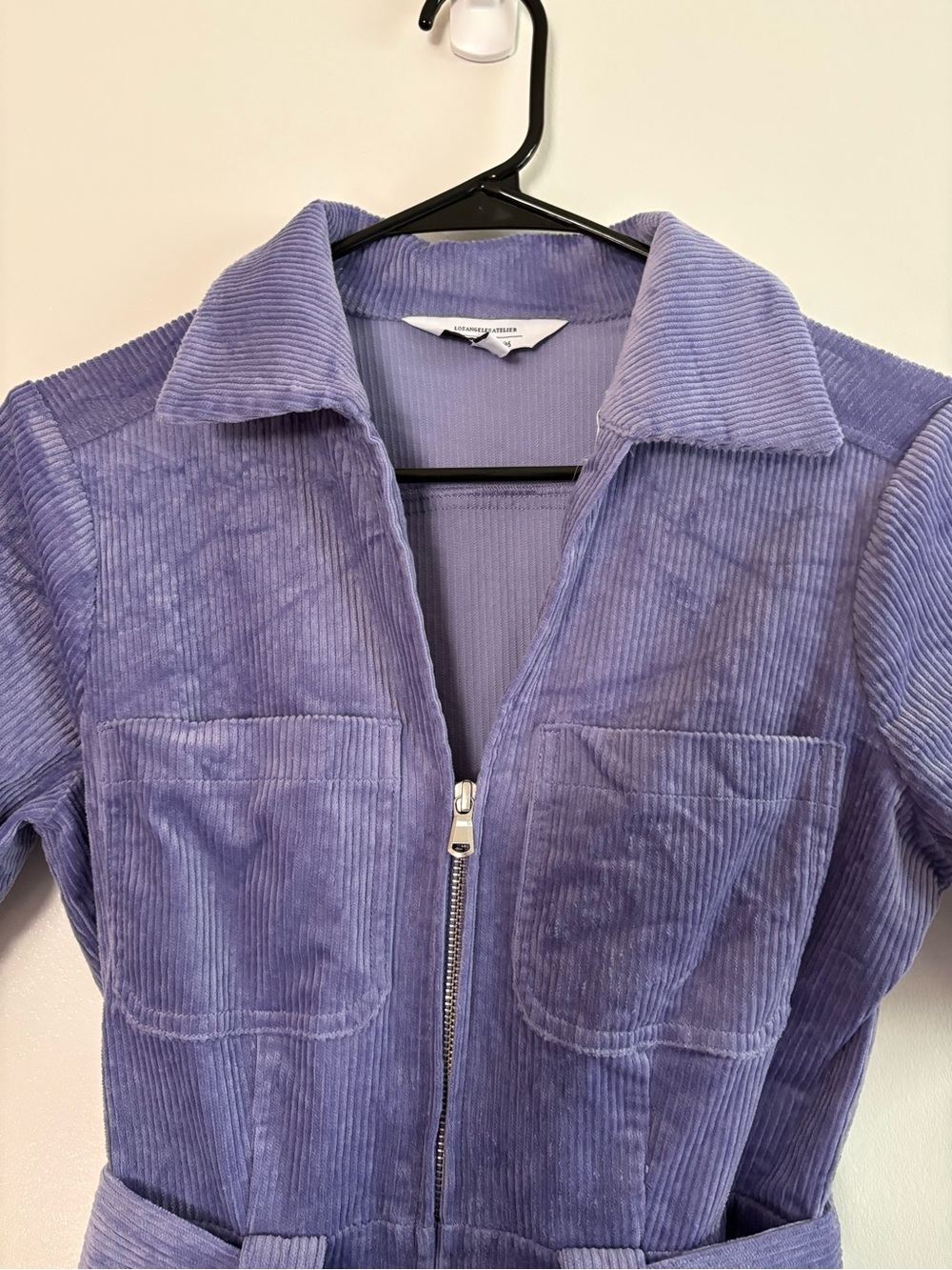 & Other Stories Lilac Corduroy Jumpsuit Front Zip Matching Fabric Belt Size 4 - Picture 2 of 13